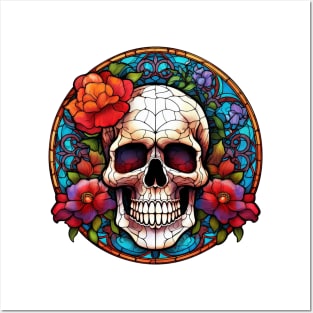 Stained Glass Floral Skull #3 Posters and Art